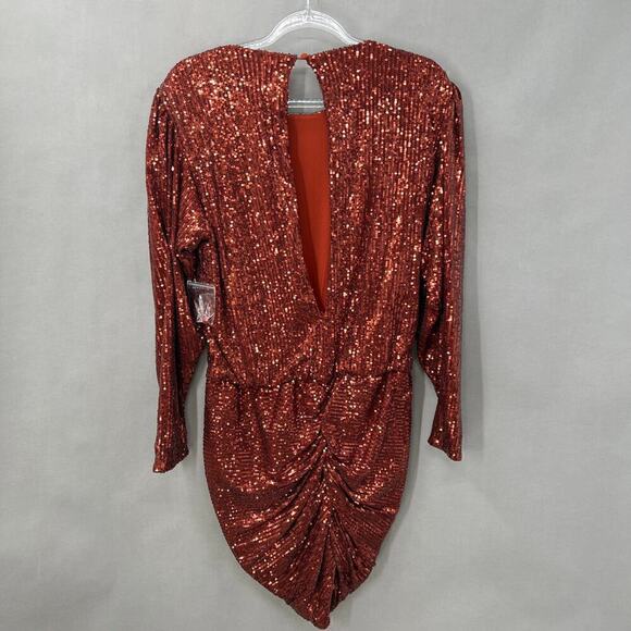 52. Retrofete Flynn Ruched Sequined Mini Dress Womens Large Party Clubbing - Picture 4 of 8